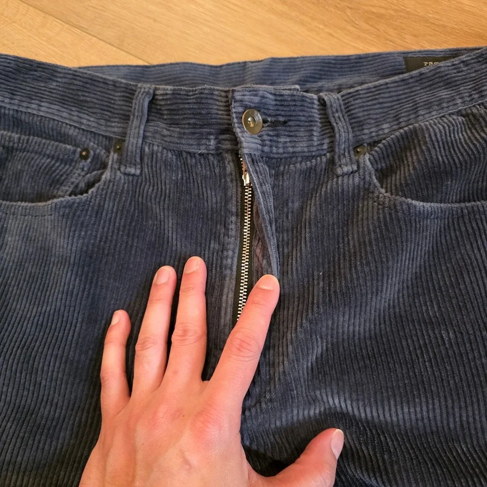 Rag & Bone Mens Navy Blue Corduroy Straight Leg Pants Size 33 Stretch Cotton - Picture 2 of 11